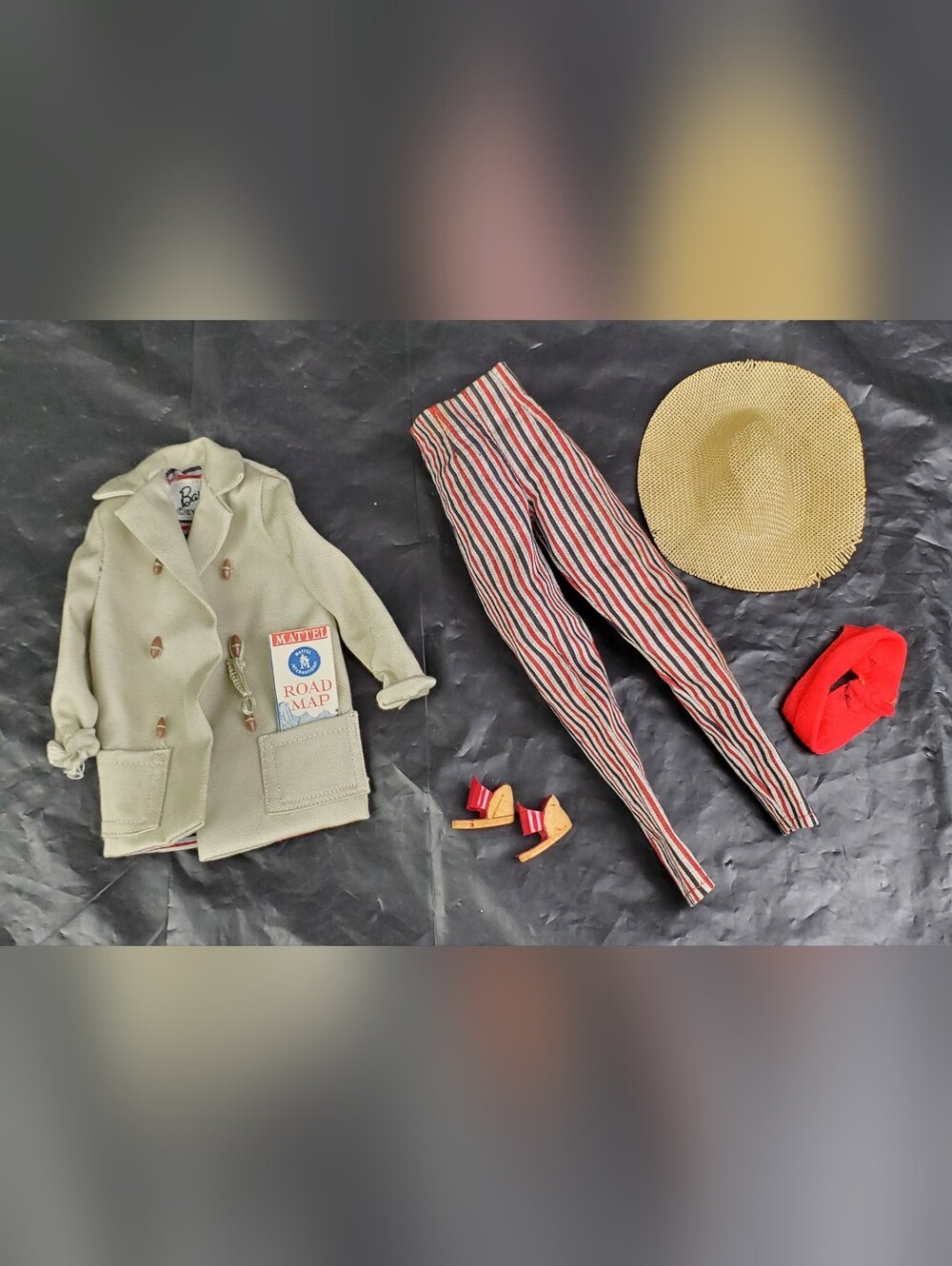 Mattel VTG 1961 Barbie #985 Open Road Jacket Map Wedge Shoes INCOMPLETE Outfit